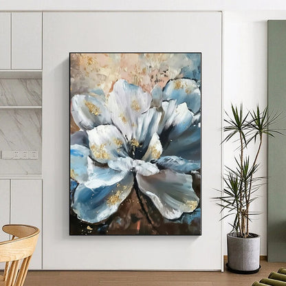 Blue, White, Gold Abstract Floral Art For Bedroom and Dining Room WS428