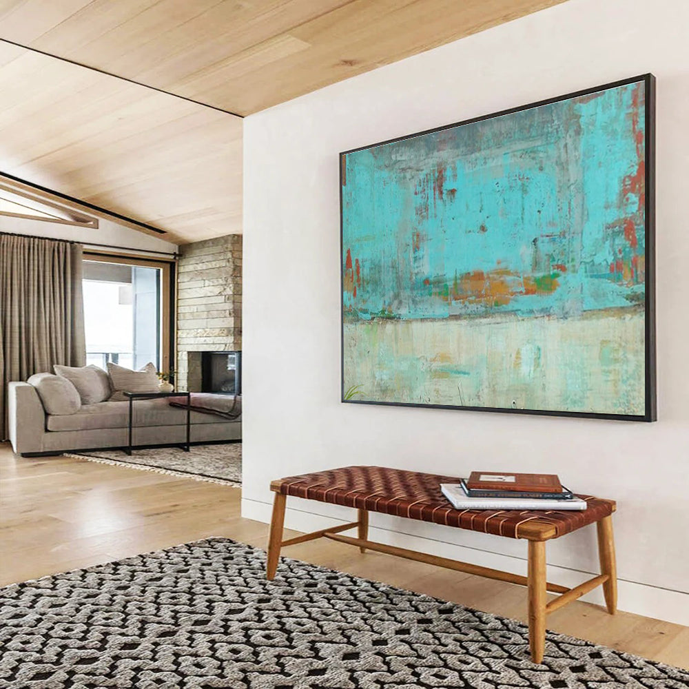 Hand Painted Art: Turquoise and Earthy Tones Textured Abstract Painting WB362