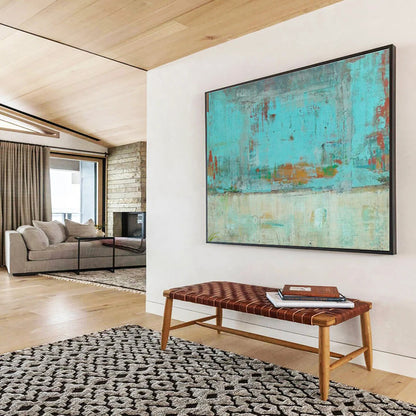 Hand Painted Art: Turquoise and Earthy Tones Textured Abstract Painting WB362