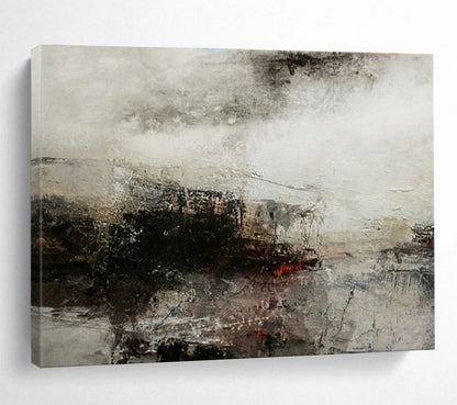 Gray, Black, Beige Abstract Misty Landscape Art For Sale WB391