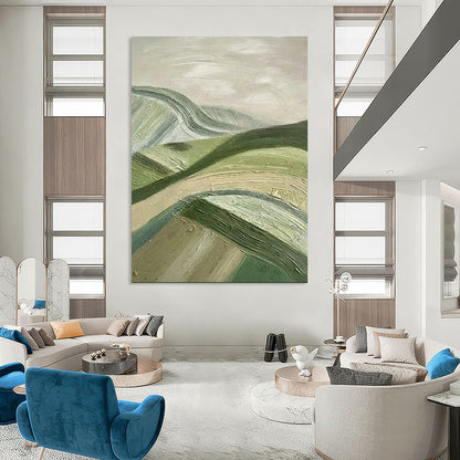 Blue, Gray, and Gold Abstract Sunset Seaside Painting For Sale WS505