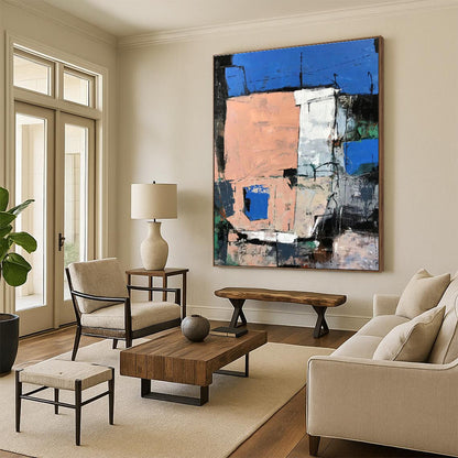 Hand-Painted Blue, Pink & Gray Gestural Abstract, Acrylic Modern Art Painting HS454