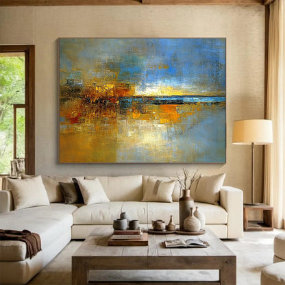 Extra Large Size Blue, Gold, and Multi - Colored Abstract Cityscape - Acrylic Painting WB271