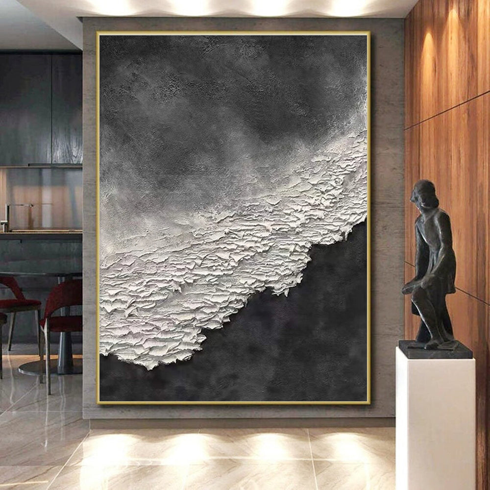 Hand-Painted Black & White Textured Abstract, Modern Art Acrylic HS260