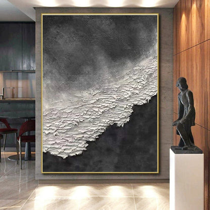 Hand-Painted Black & White Textured Abstract, Modern Art Acrylic HS260