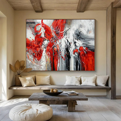Modern Art Abstract Paintings with Red, White, Black and Gray Colors, Energetic Abstract Theme WB330