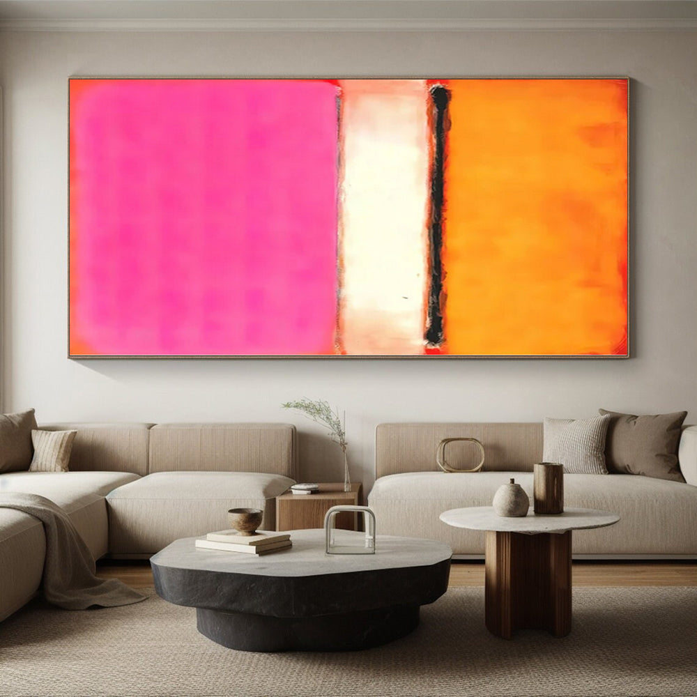 Unique Abstract Art Orange, White, and Pink Abstract Color Field Painting For Sale HS103