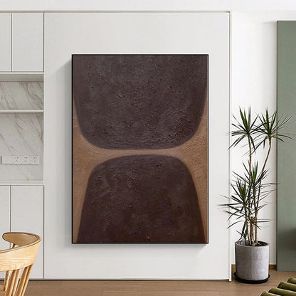 Hand-Painted Brown and Dark Brown Abstract Shape Painting For Sale HS032