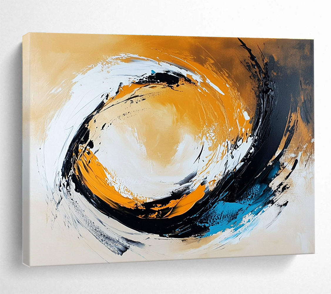 Extra Large Size Orange, Black, White, and Blue Abstract Swirl - Acrylic Painting WB295
