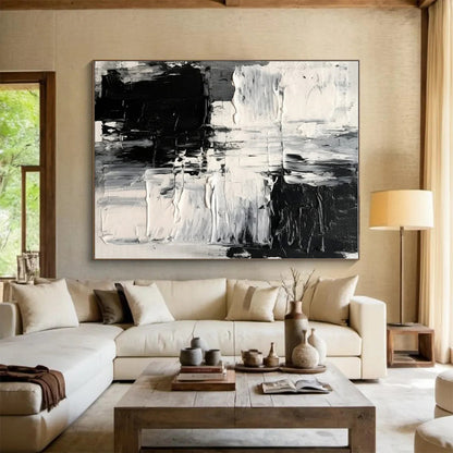 Minimalist Canvas Art Black and White Textured Abstract Art HS733