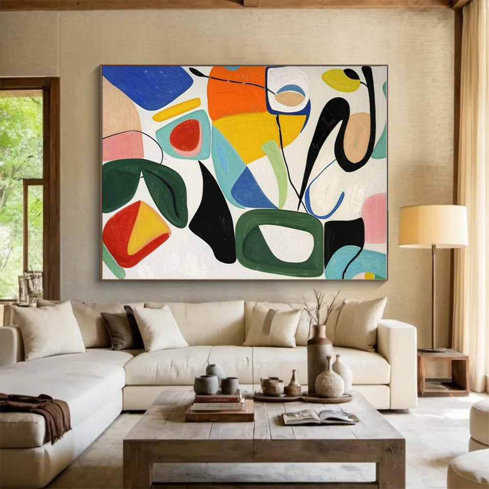 Hand-Painted Gaint Canvas Art with Multicolor Geometric Shapes - Modern Art Acrylic HS535