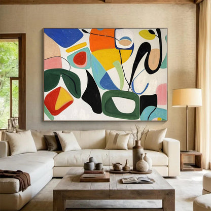Hand-Painted Gaint Canvas Art with Multicolor Geometric Shapes - Modern Art Acrylic HS535