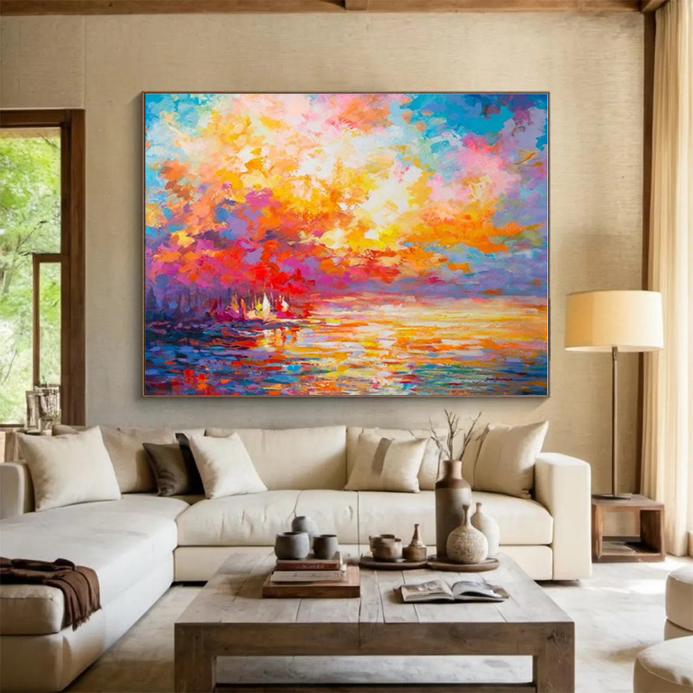 Huge Size Multicolor Sunset Landscape Abstract Painting WB100