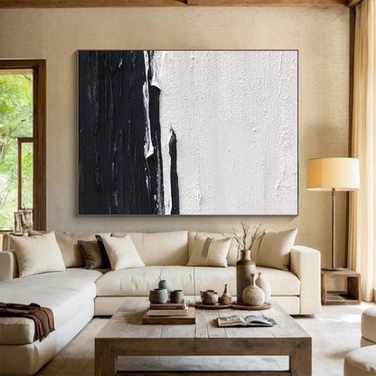 Minimalist Canvas Art Black & White Textured Abstract, Handmade Art HS273