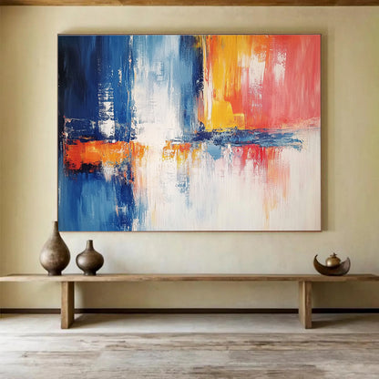 Contemporary Abstract Painting with Blue, Orange, Red and White Colors, Urban Reflection Theme WB301
