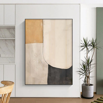 Hand Painted Art Beige, Black, and White Organic Abstract Art HS668