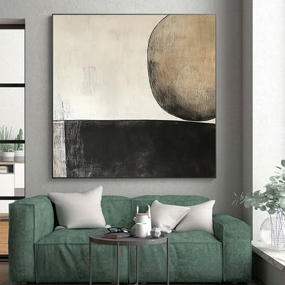 Unique Abstract Art Black, White, and Beige Abstract Organic Shape Painting For Sale HS155