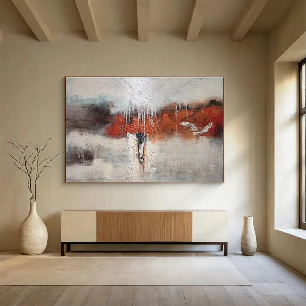 Big Size Gray, Orange and White Abstract Landscape Painting WB082