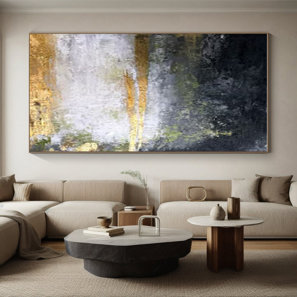 Unique Abstract Art Black, Gold, and Green Textured Abstract Art HS653