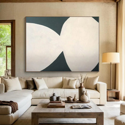 Minimalist Canvas Art White and Dark Green Organic Abstract Art HS646