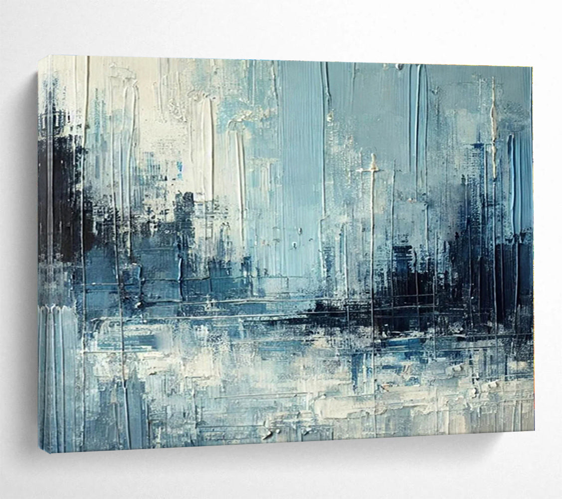 Extra Large Size Blue and Gray Abstract Urban Landscape Painting WB094