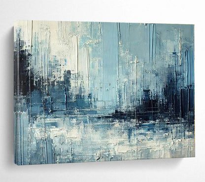 Extra Large Size Blue and Gray Abstract Urban Landscape Painting WB094