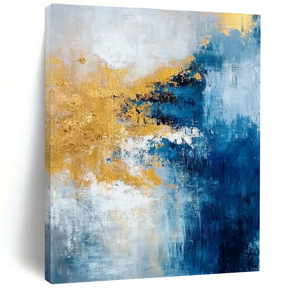 Gaint Canvas Art Blue, Gold & White Textured Abstract, Oversized Abstract Wall Art HS226