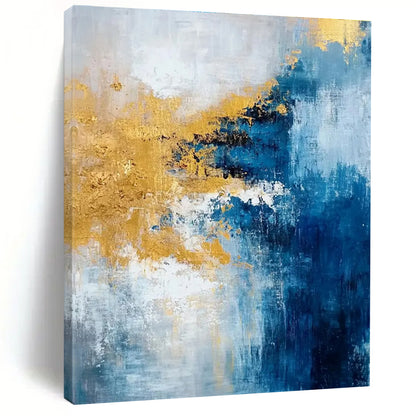 Gaint Canvas Art Blue, Gold & White Textured Abstract, Oversized Abstract Wall Art HS226
