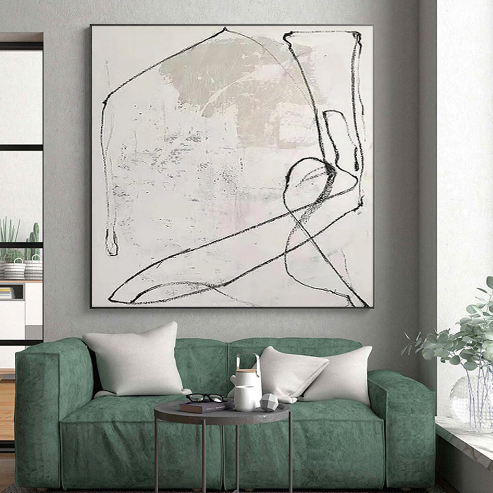 Handmade Art Black & White Sketch Abstract, Minimalist Canvas Art HS333