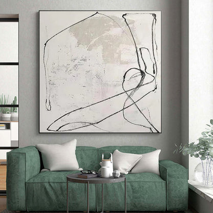 Handmade Art Black & White Sketch Abstract, Minimalist Canvas Art HS333