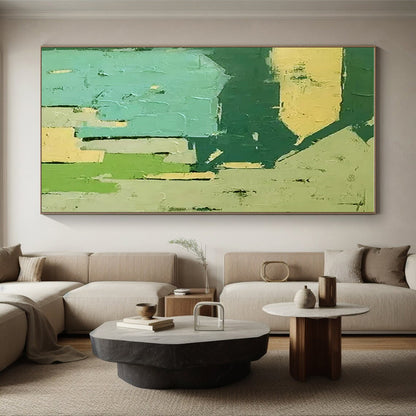 Acrylic Modern Art Paintings Green, Beige, and Teal Geometric Abstract Painting On Canvas HS799