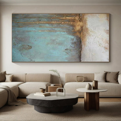 Hand-Painted Acrylic Modern Art Paintings with Teal, Brown, Beige Textured Layers - Large Contemporary Wall Art HS530