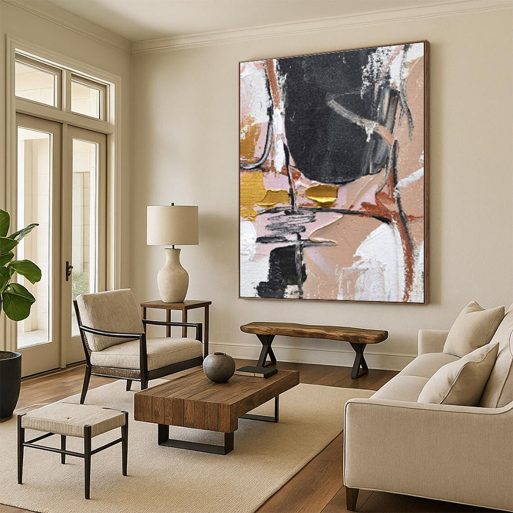 Acrylic Modern Art Paintings with Black, White, Gray Colors, Abstract Geometric Theme HS495