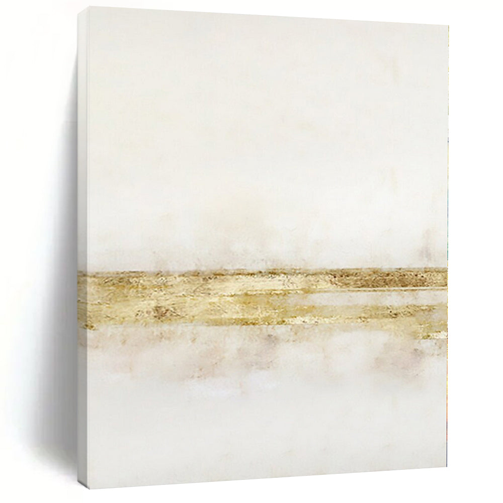 Hand-Painted White and Gold Abstract Minimalist Painting For Sale HS091