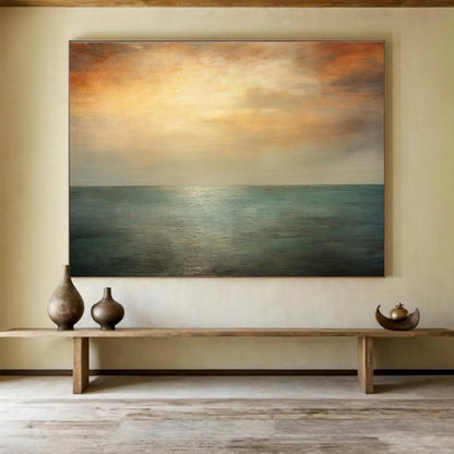 Huge Size Soft Blue, Beige, and Multicolor Abstract Landscape, Abstract Oil Painting WB170