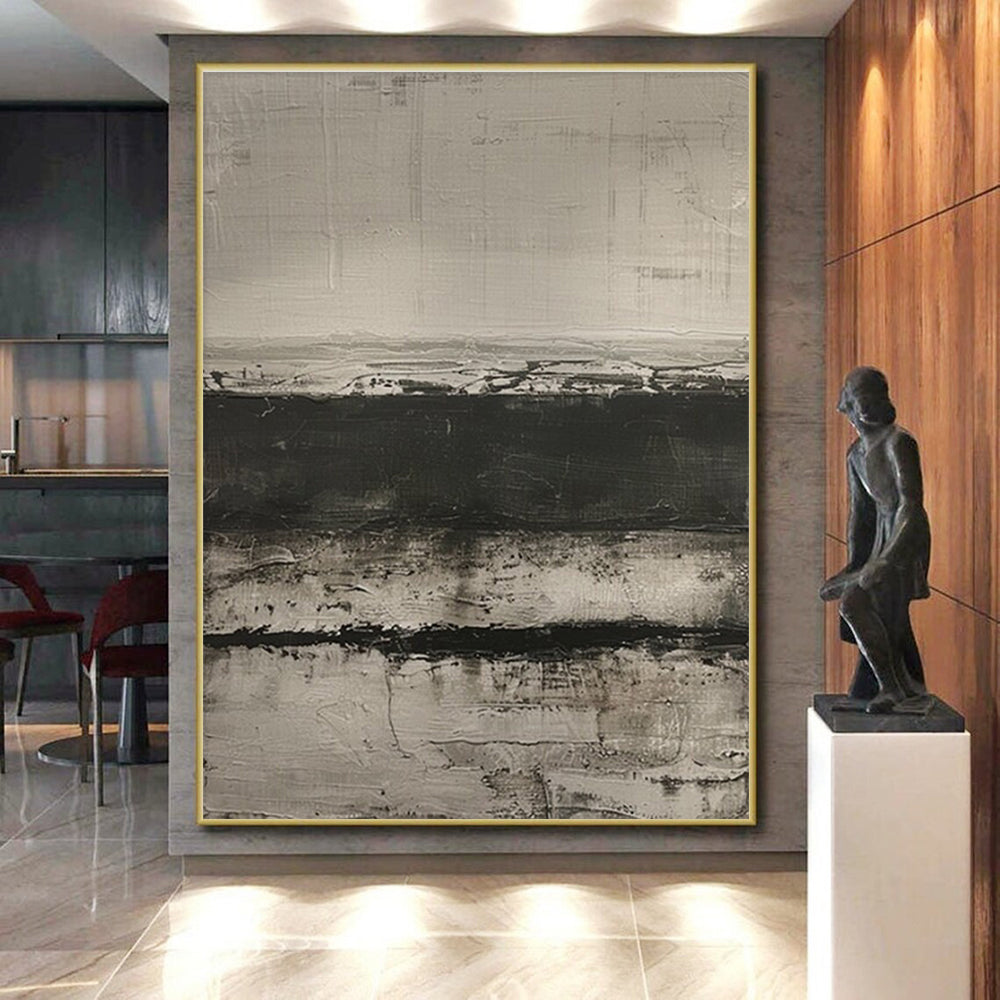 Minimalist Canvas Art Black and White Textured Abstract Art HS762