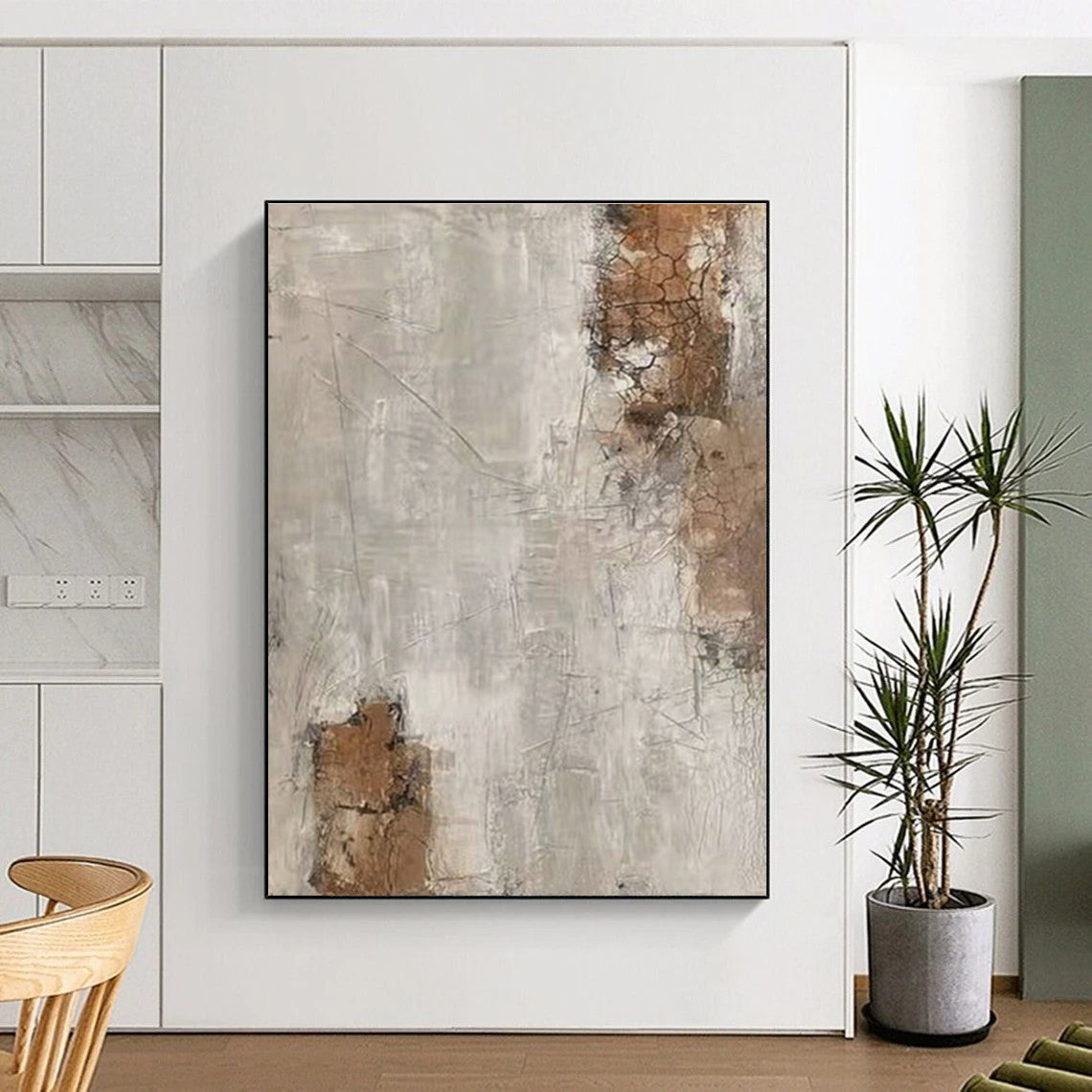 Hand Painted Art Beige & Brown Textured Abstract, Acrylic Modern Art Paintings HS305
