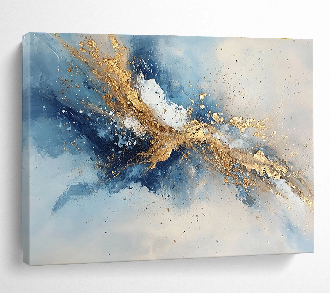 Oversized Canvas Art in Blue, Gold, and White Textured Abstract Style WB264