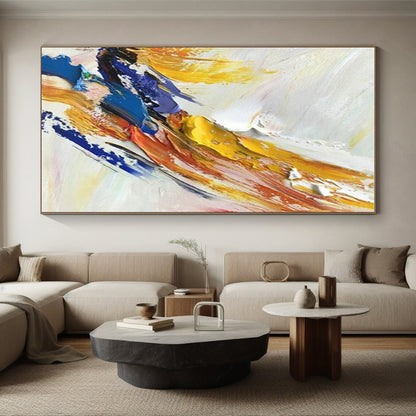 Handmade Art Unique Abstract Art with Yellow, Blue, Red, White Textured Brushstrokes - Acrylic Modern Art Painting HS520
