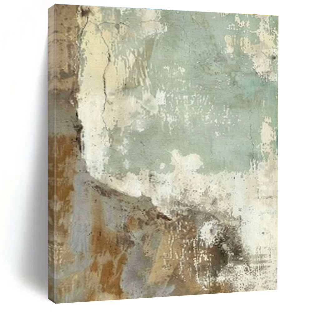 Handmade Art Beige, Green, and Brown Textured Abstract Art HS738