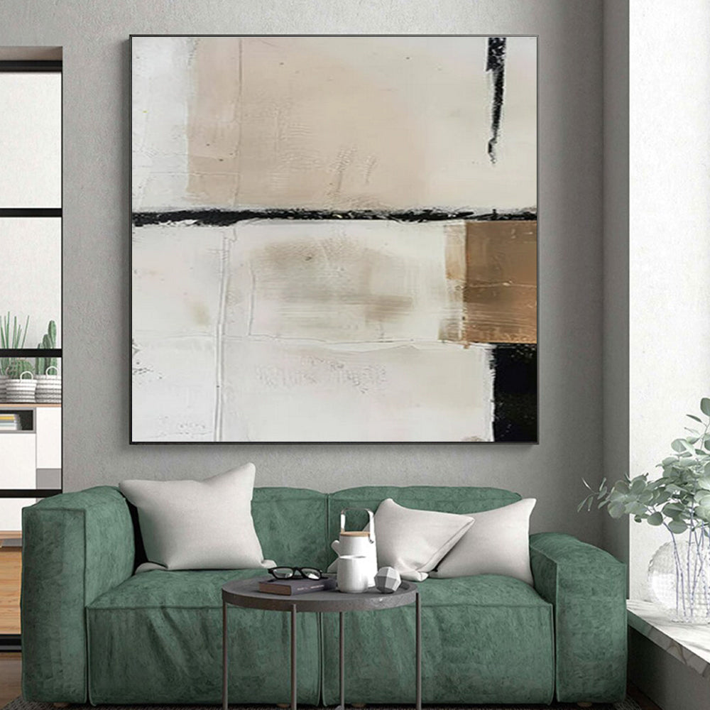 Handmade Art Beige, White, and Black Textured Abstract Painting On Canvas HS785