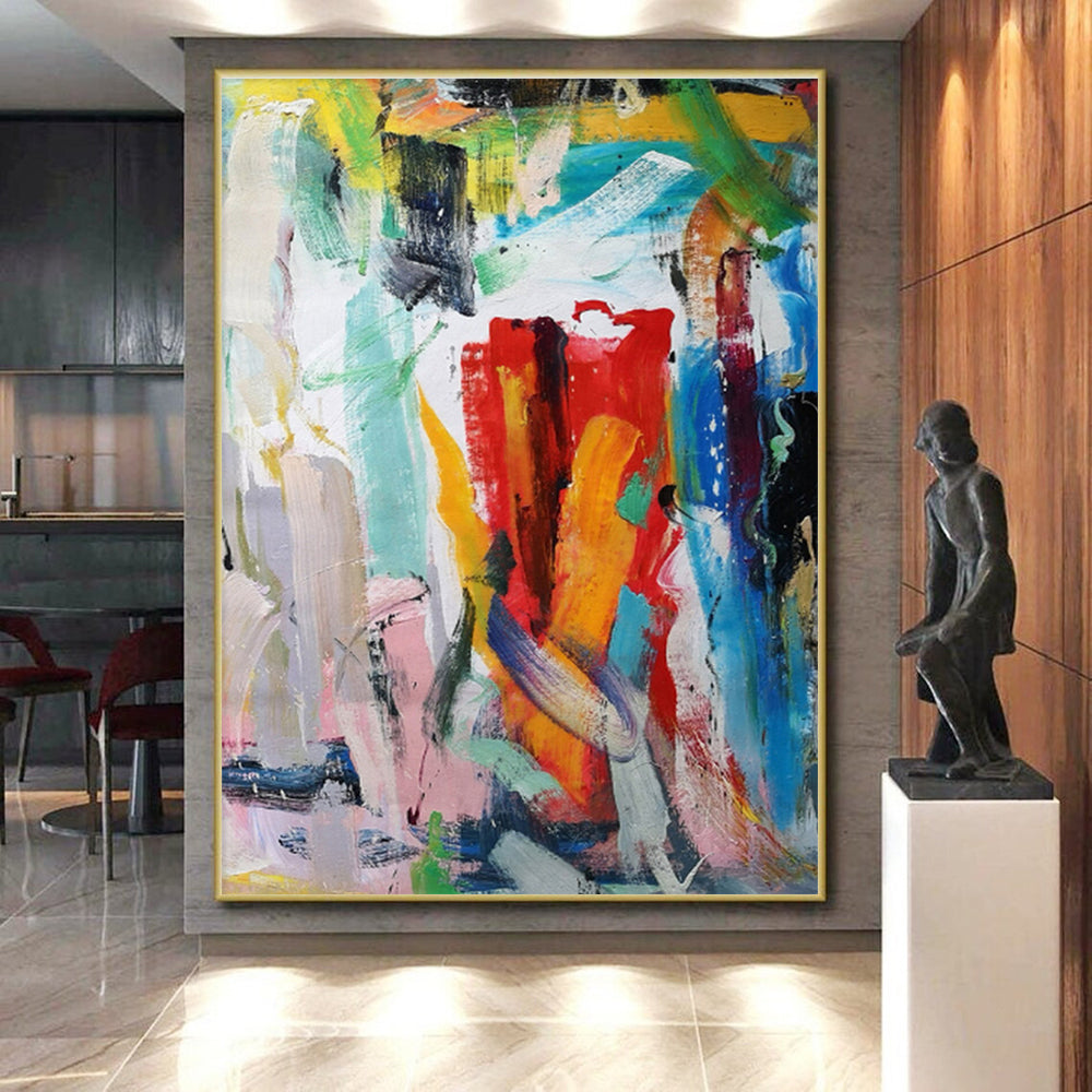Unique Abstract Art Multicolor Gestural Abstract, Large Contemporary Wall Art HS456