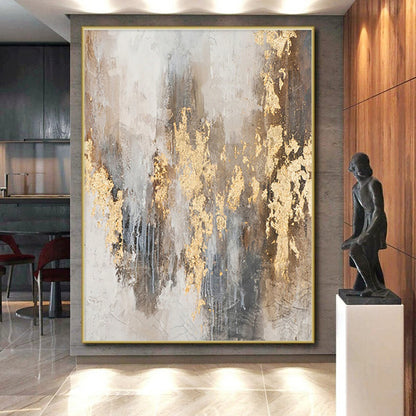 Large Size Acrylic Modern Art Paintings with Gold, Gray, Brown Textures - Oversized Abstract Wall Art HS503
