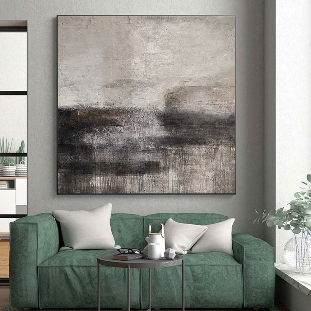 Large Contemporary Wall Art Gray and Black Textured Abstract Landscape HS625