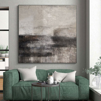 Large Contemporary Wall Art Gray and Black Textured Abstract Landscape HS625