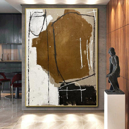 Handmade Art Brown, Black, and White Geometric Abstract Art HS694