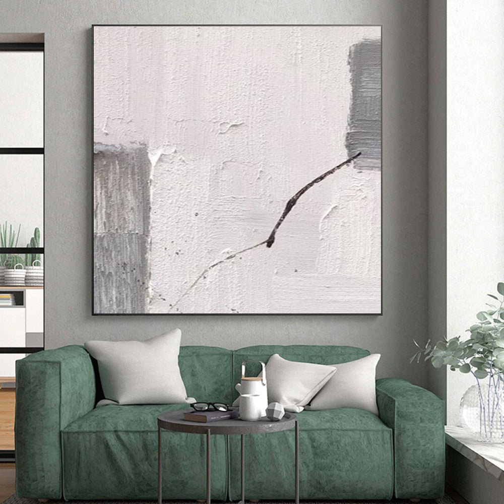 Handmade Art Gray & White Textured Abstract, Minimalist Canvas Art HS265