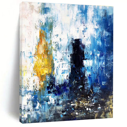 Hand-Painted Blue, Yellow & Black Gestural Abstract, Acrylic Modern Art Painting HS432