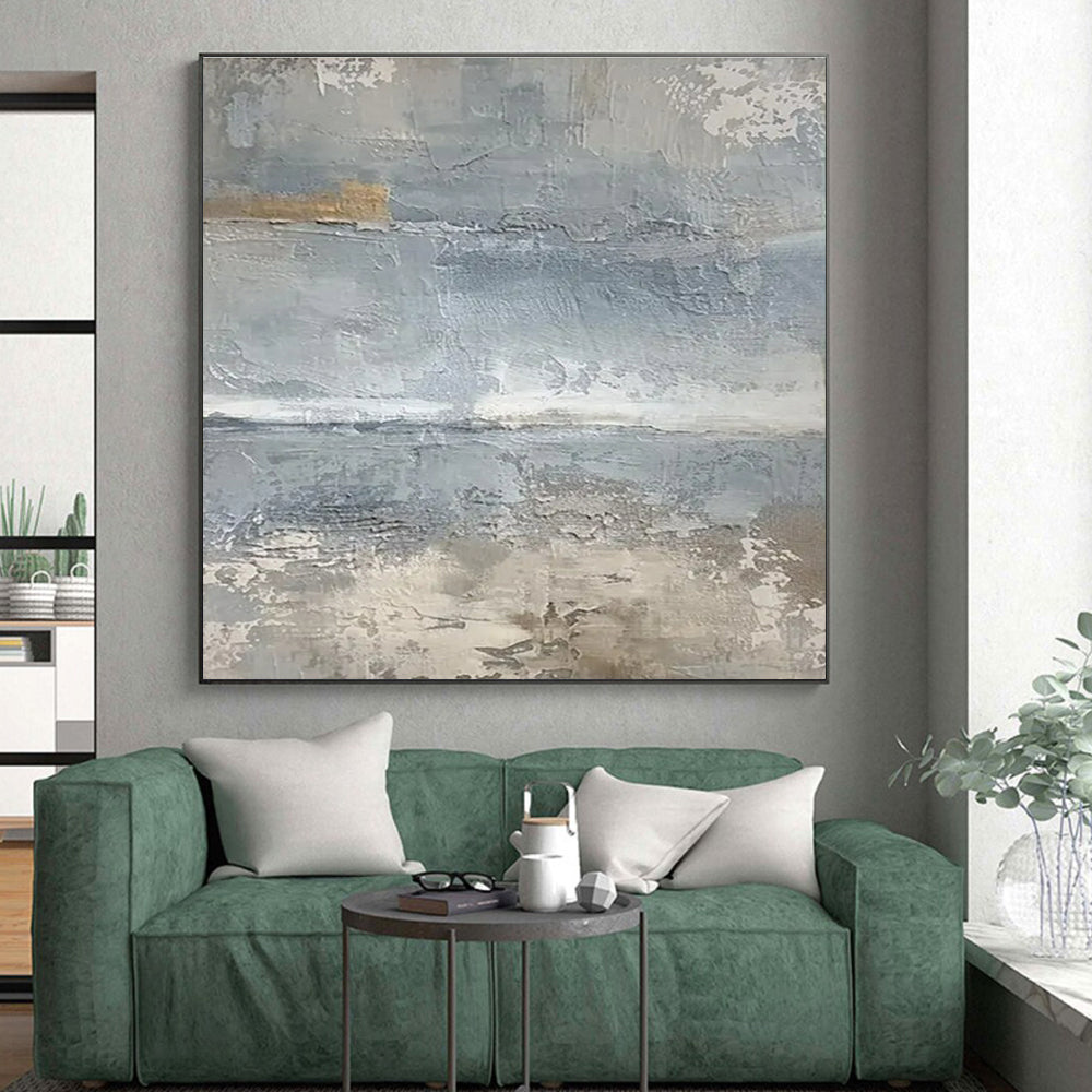 Hand Painted Art Gray and Beige Textured Abstract Painting On Canvas HS817