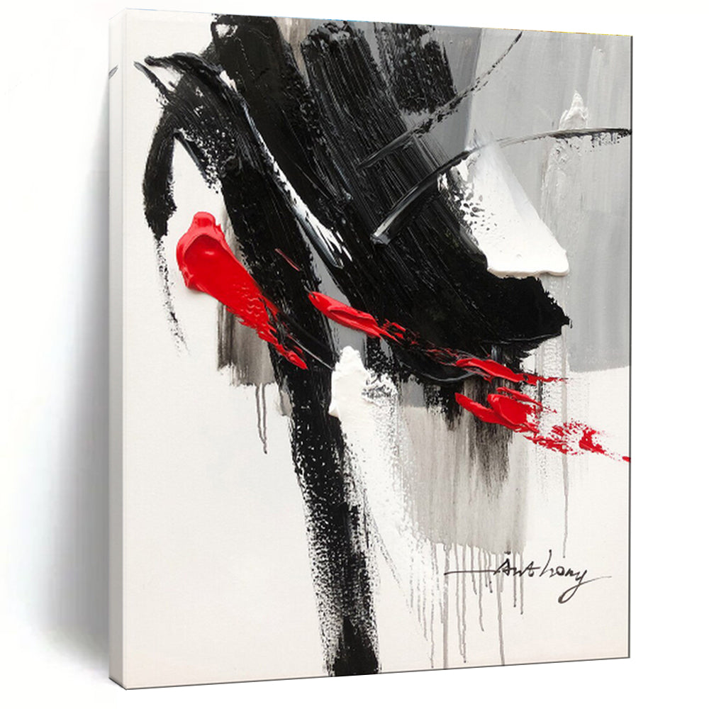 Cool Abstract Paintings Black, White, and Red Dynamic Abstract Painting On Canvas HS793